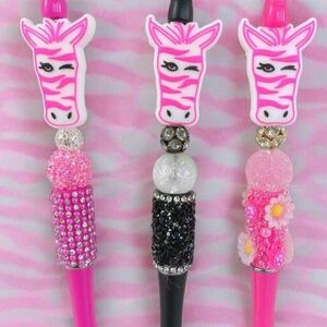 Handmade Pink Zebra Beaded Pens